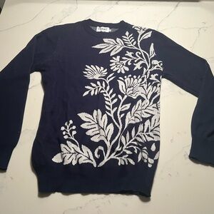 Elegant Navy Sweater with White Floral Design